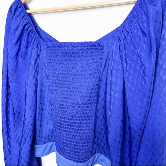 NWT Express Royal Blue Jacquard Tie Front Long Sleeve Bodysuit Size Large - Picture 12 of 16